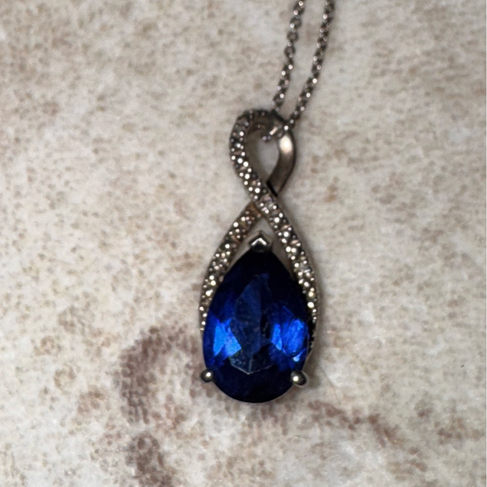 Elegant Blue Teardrop Silver925 (M marking) Pendant Necklace - Picture 12 of 15